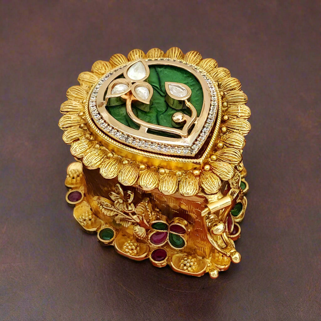 Teardrop Green  Kundan Kumkum Box