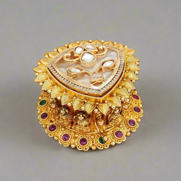 Triangle White Kundan Kumkum Box