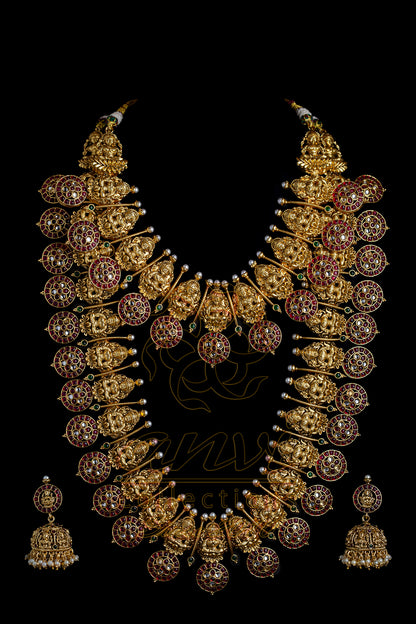 Big Bottu with Lakshmi Motif Kempu Bridal Combo in Red
