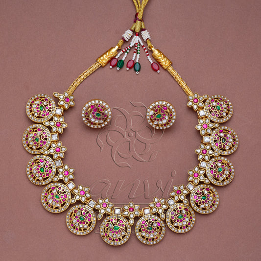 White Kundan Bottu Mala Mid length