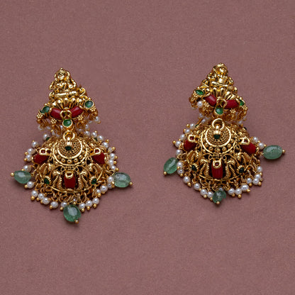 Coral Nakshi Haaram with earrings
