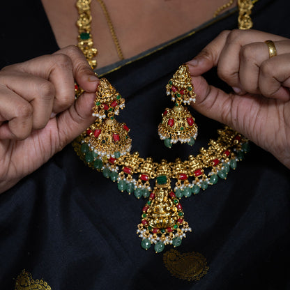 Coral Nakshi Haaram with earrings