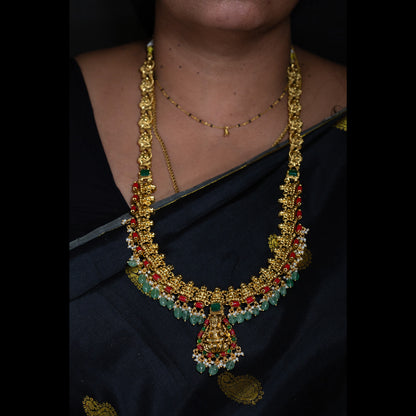 Coral Nakshi Haaram with earrings