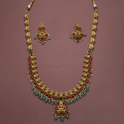Coral Nakshi Haaram with earrings