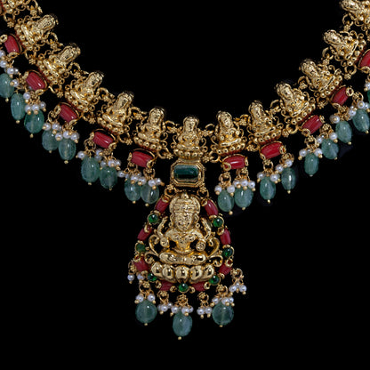 Coral Nakshi Haaram with earrings