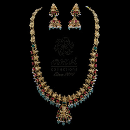 Coral Nakshi Haaram with earrings