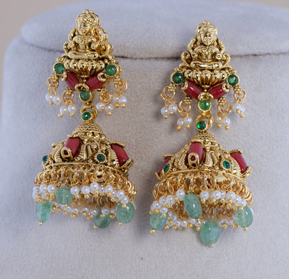 Coral Nakshi Haaram with earrings