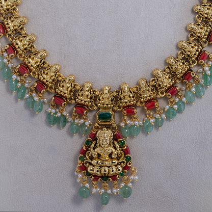 Coral Nakshi Haaram with earrings