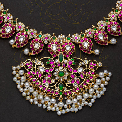 Mango Haaram in Jadau kundan with peacock wide pendant