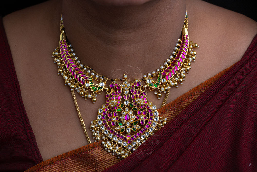 Hasli with Peacock Pendant & Gold Ball hangings