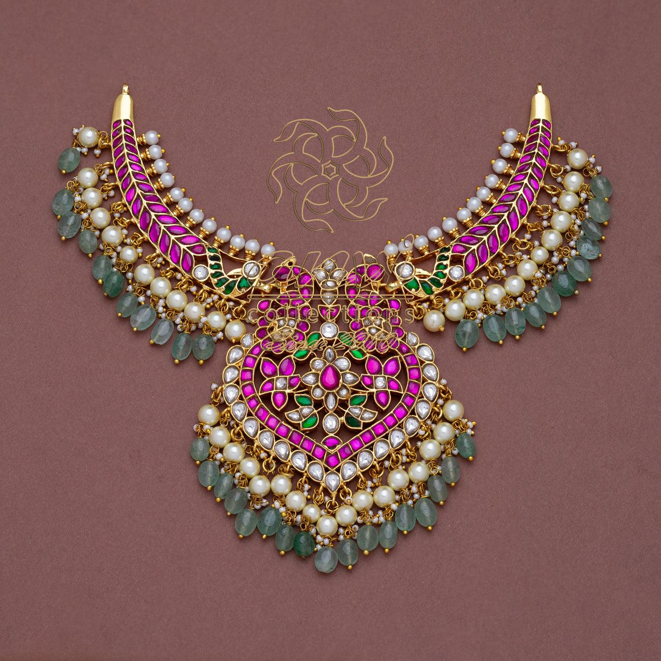 Hasli with Peacock Pendant with cluster pearl & strawberry bead hangings