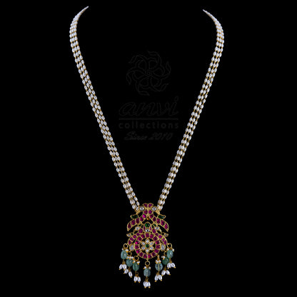 Peacock Pendant with Rice Pearls Chain
