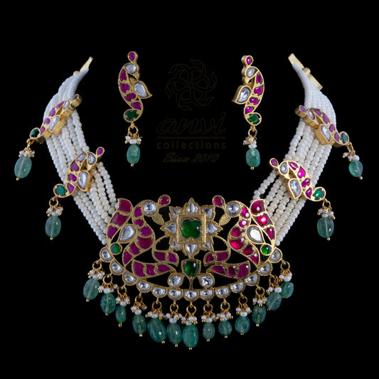 Jadau Kundan Pearls Choker with Earrings