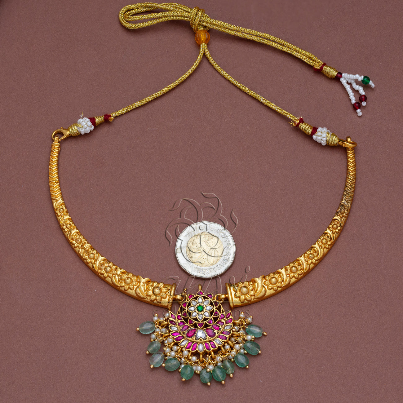 Kante with Flower jadua kundan pendant