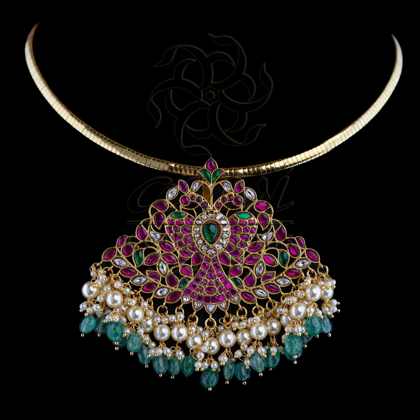 Gandaberunda Pendant with cluster pearls