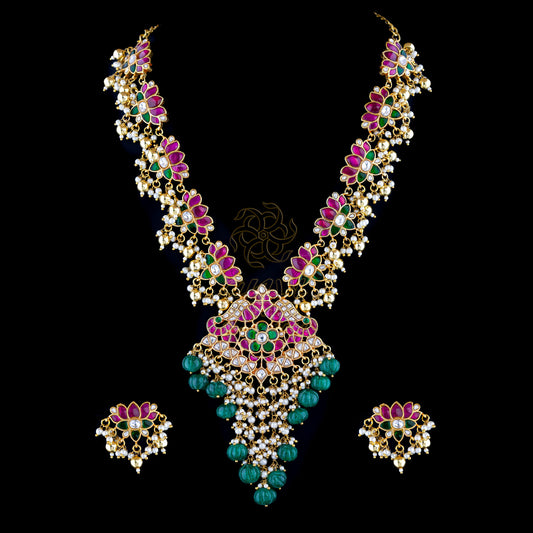 Lotus jadau necklace with Earrings