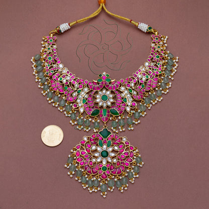 Multi Color Neckpiece with strawberry bead hangings