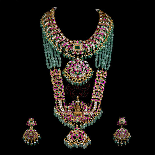 Jadau Kundan Lakshmi Nakshi Rani Haar with Peacock Necklace