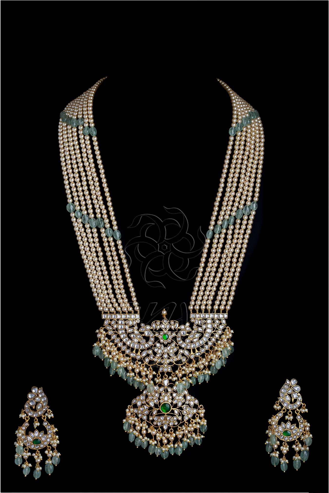 White Kundans Rani Haar with Multi-strand Pearls chain