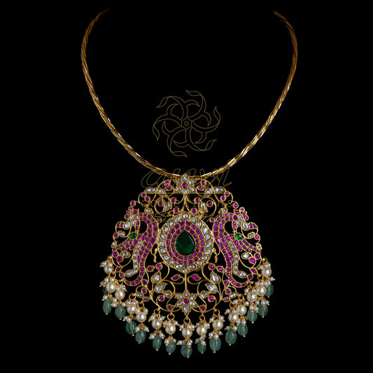 Rope chain with Large jadau kundan pendant