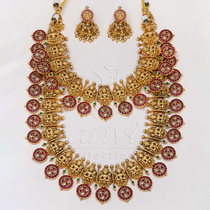 Big Bottu with Lakshmi Motif Kempu Bridal Combo in Red