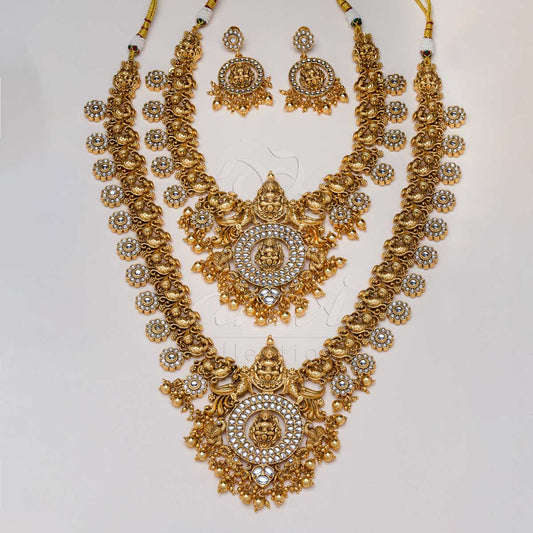 White Kempu Bottu Mala with Round Lakshmi Nakshi Pendant