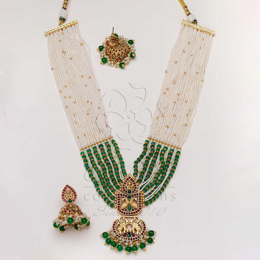 White Green beads Kempu Rani haar with earrings