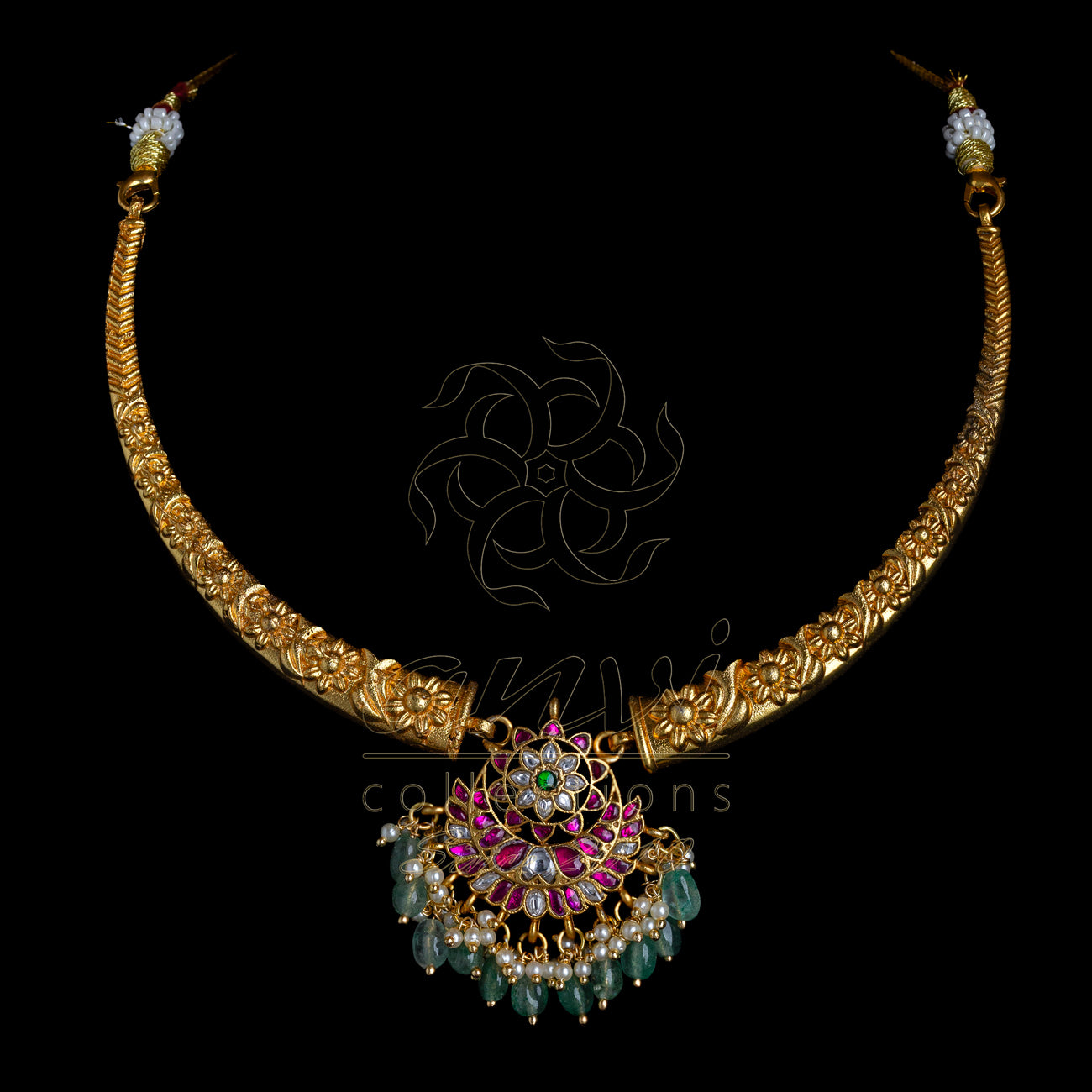 Kante with Flower jadua kundan pendant