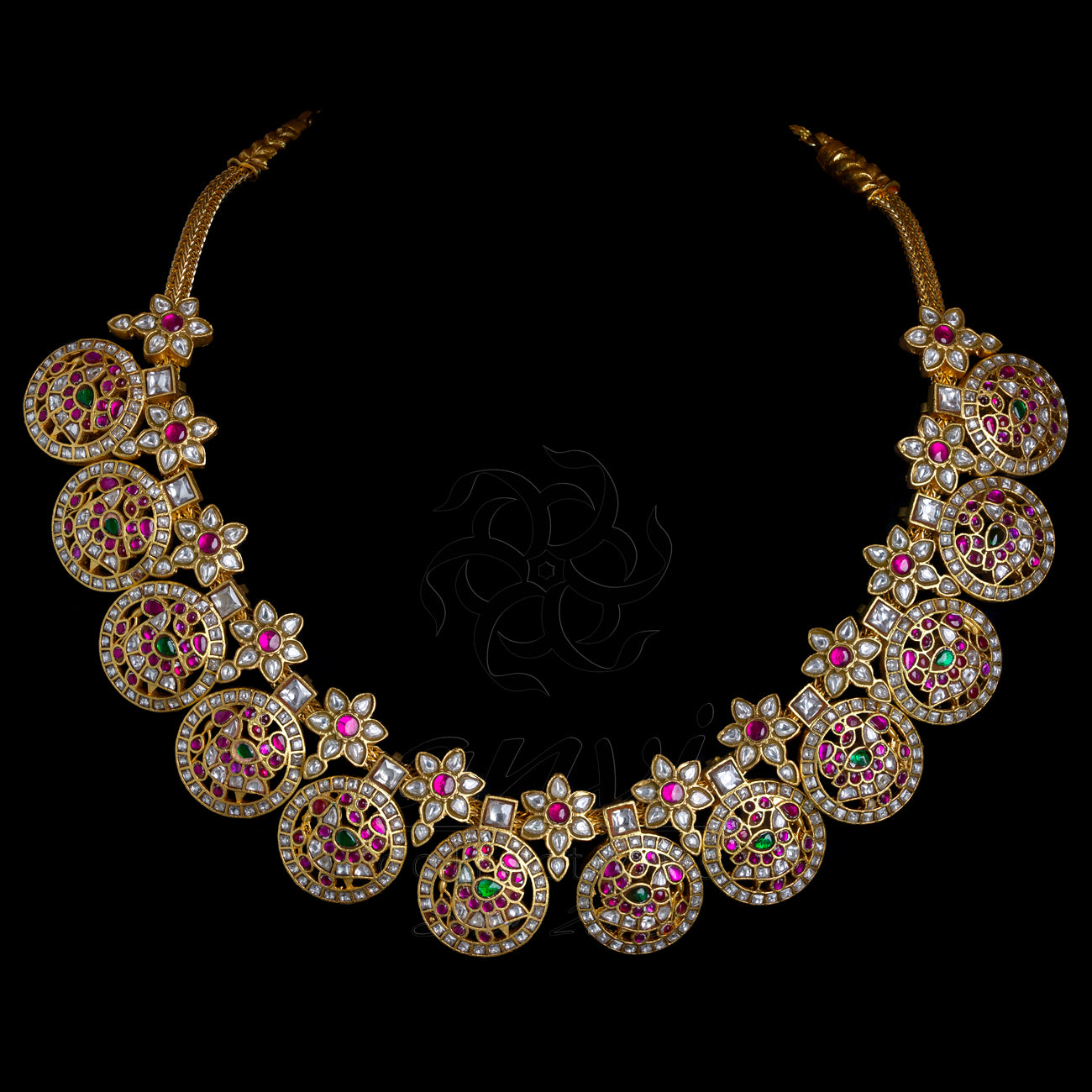 White Kundan Bottu Mala Mid length