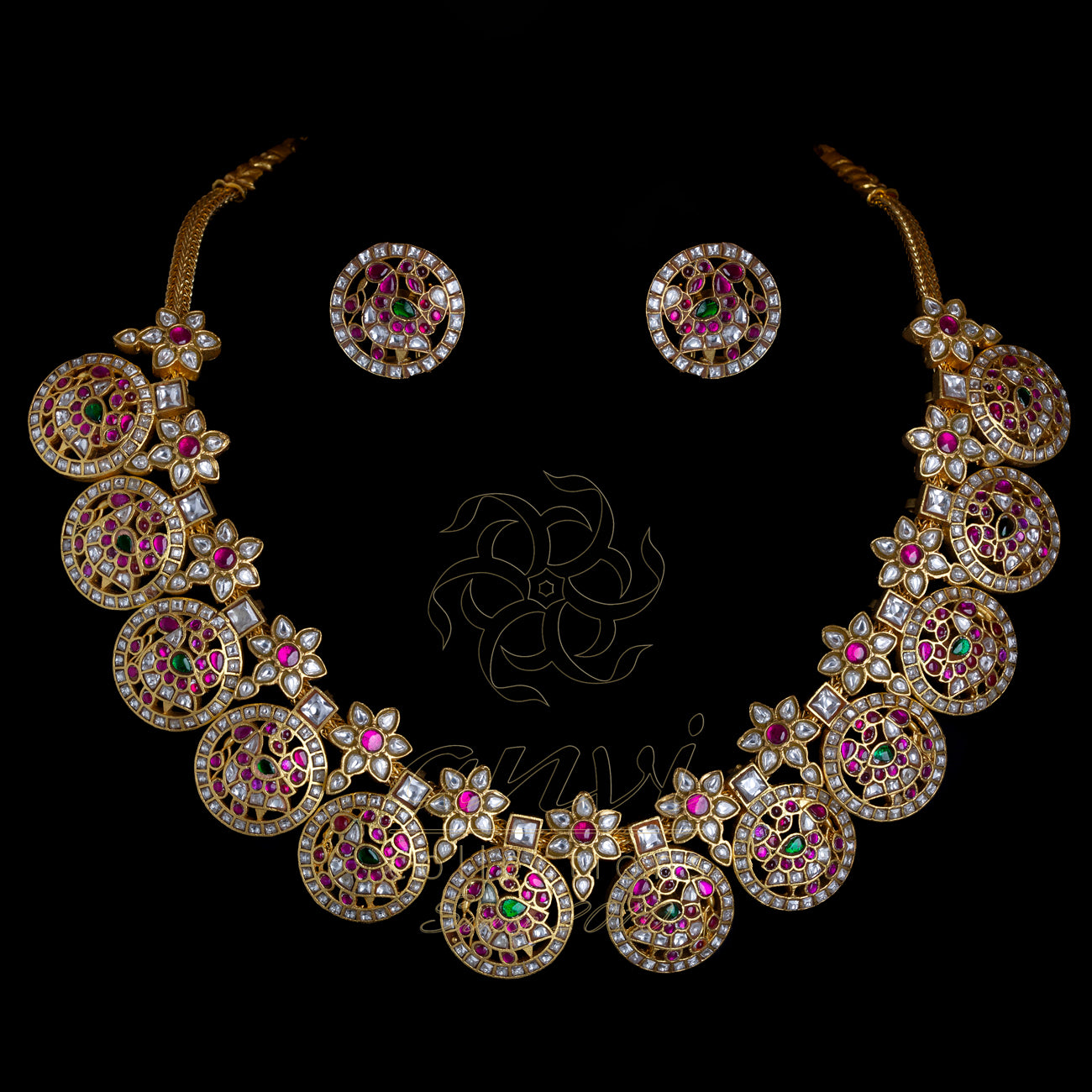 White Kundan Bottu Mala Mid length