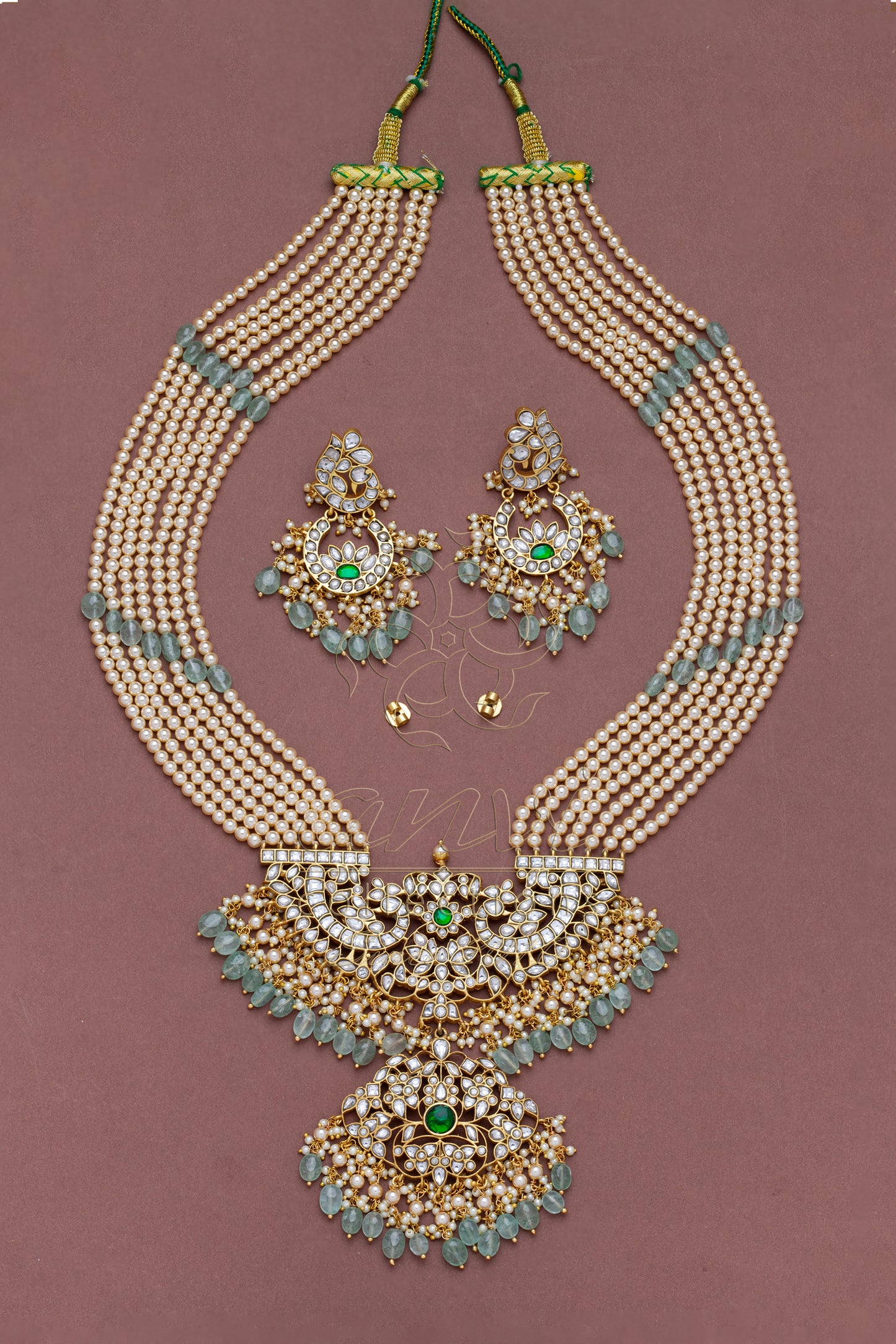 White Kundans Rani Haar with Multi-strand Pearls chain