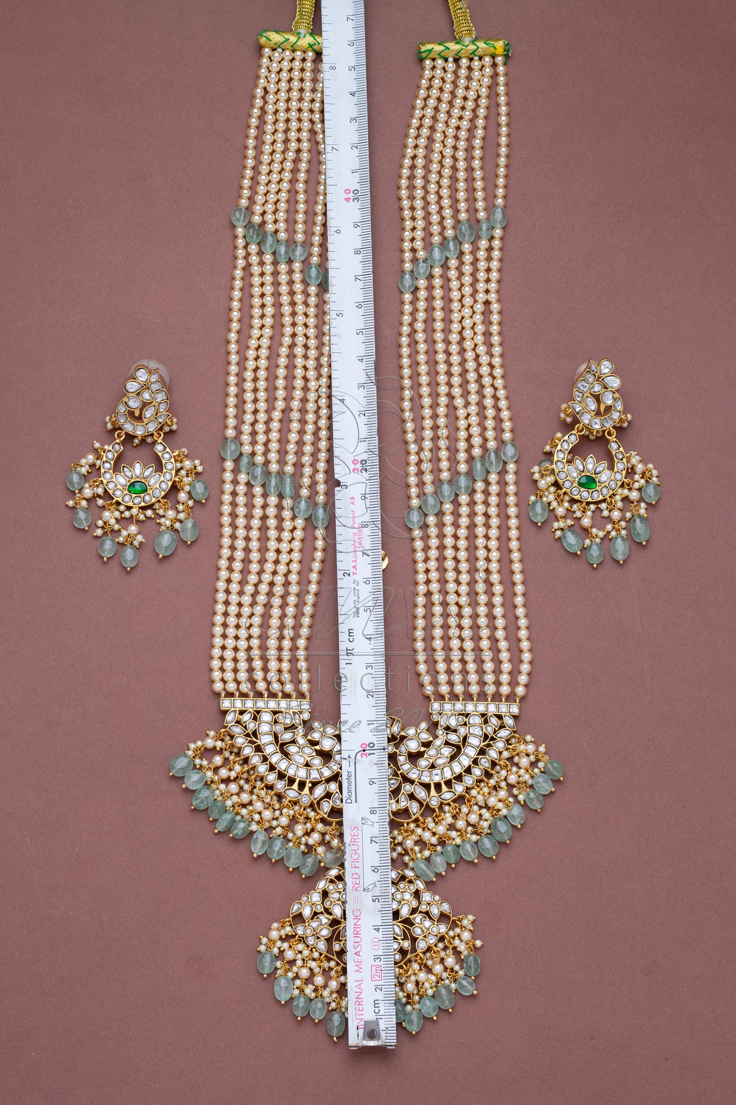 White Kundans Rani Haar with Multi-strand Pearls chain