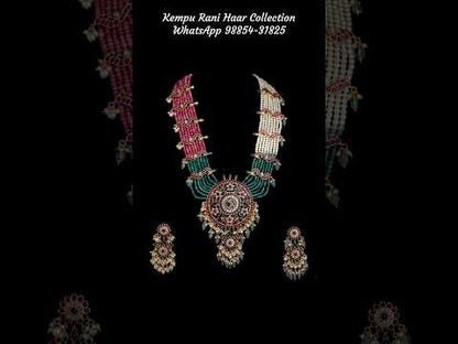 Kempu Rani Haar with Onion Pink Onyx Beads & Earrings