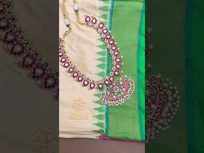 Mango Haaram in Jadau kundan with peacock wide pendant